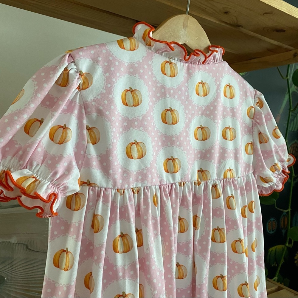 Southern Taters Pink Orange Pumpkin Ruffle Dress 4t - Picture 12 of 16